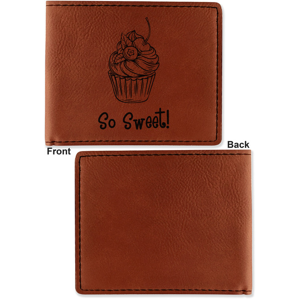 Sweet Cupcakes Cognac Leatherette Bifold Wallets - Front and Back Single Sided - Apvl