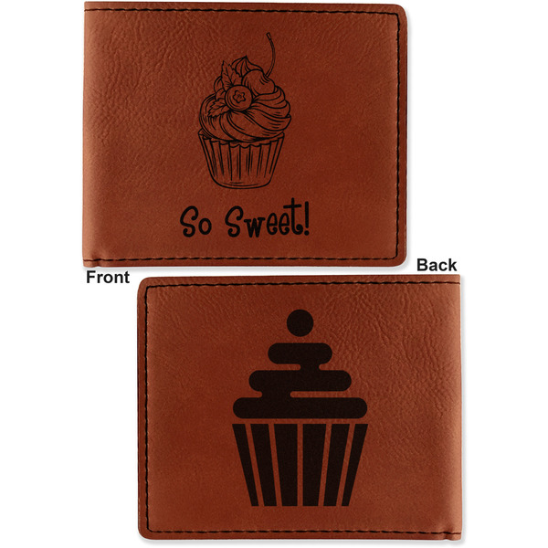Sweet Cupcakes Cognac Leatherette Bifold Wallets - Front and Back