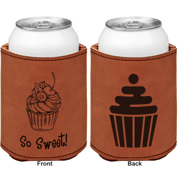 Sweet Cupcakes Cognac Leatherette Can Sleeve - Double Sided Front and Back