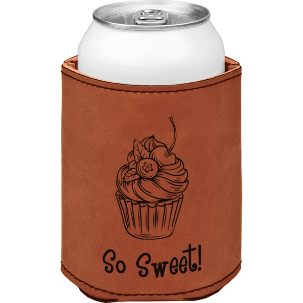 Sweet Cupcakes Cognac Leatherette Can Sleeve - Single Front