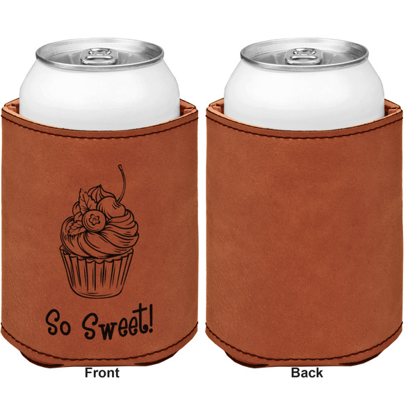Sweet Cupcakes Cognac Leatherette Can Sleeve - Single Sided Front and Back