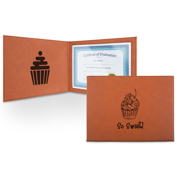 Custom Sweet Cupcakes Leatherette Certificate Holder - Front and Inside (Personalized)