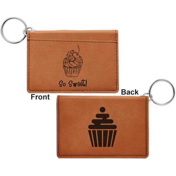 Sweet Cupcakes Cognac Leatherette Keychain ID Holders - Front and Back Apvl