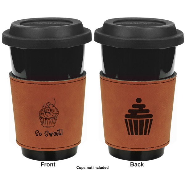 Sweet Cupcakes Cognac Leatherette Mug Sleeve - Double Sided Apvl