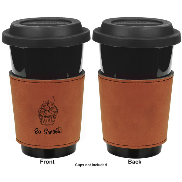 Sweet Cupcakes Cognac Leatherette Mug Sleeve - Single Sided Apvl
