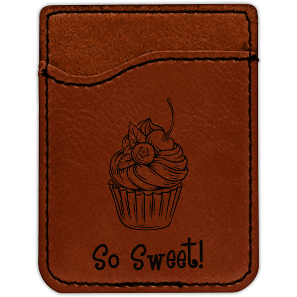 Sweet Cupcakes Cognac Leatherette Phone Wallet close up