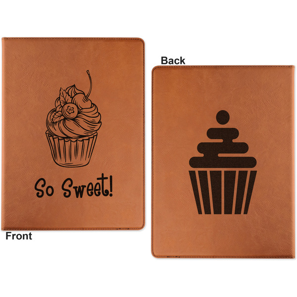 Sweet Cupcakes Cognac Leatherette Portfolios with Notepad - Large - Double Sided - Apvl