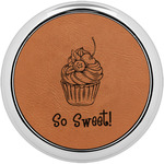 Sweet Cupcakes Set of 4 Leatherette Round Coasters w/ Silver Edge (Personalized)