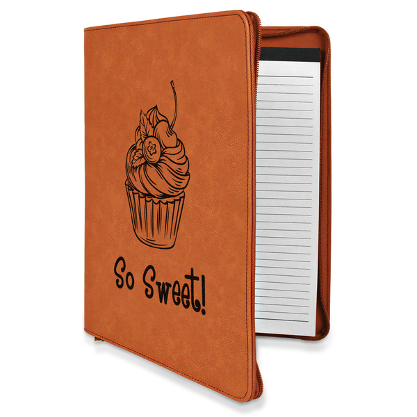 Custom Sweet Cupcakes Leatherette Zipper Portfolio with Notepad - Double Sided (Personalized)