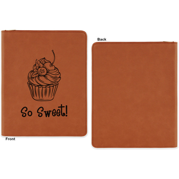 Sweet Cupcakes Cognac Leatherette Zipper Portfolios with Notepad - Single Sided - Apvl