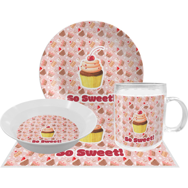 Custom Sweet Cupcakes Dinner Set - Single 4 Pc Setting w/ Name or Text