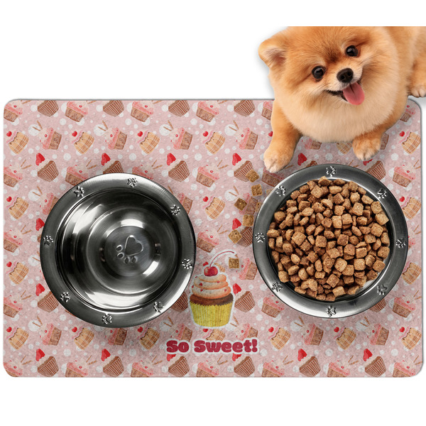 Custom Sweet Cupcakes Dog Food Mat - Small w/ Name or Text