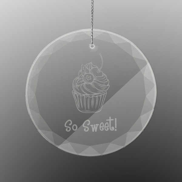 Custom Sweet Cupcakes Engraved Glass Ornament - Round (Personalized)