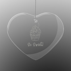 Sweet Cupcakes Engraved Glass Ornament - Heart (Personalized)