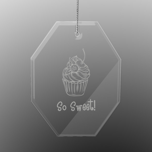 Custom Sweet Cupcakes Engraved Glass Ornament - Octagon (Personalized)