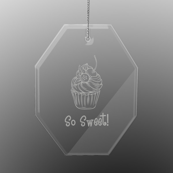 Sweet Cupcakes Engraved Glass Ornaments - Octagon