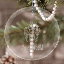 Sweet Cupcakes Engraved Glass Ornament (Personalized)