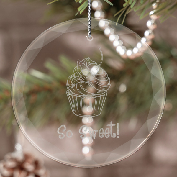 Custom Sweet Cupcakes Engraved Glass Ornament (Personalized)