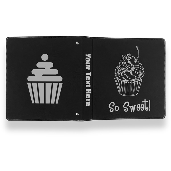 Sweet Cupcakes Leather Binder - 1" - Black- Back Spine Front View