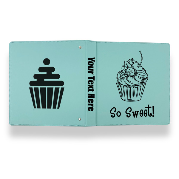 Sweet Cupcakes Leather Binder - 1" - Teal - Back Spine Front View