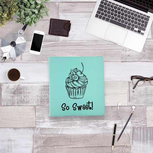 Sweet Cupcakes Leather Binder - 1" - Teal - Lifestyle View