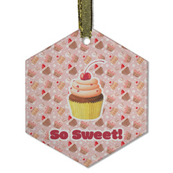 Sweet Cupcakes Flat Glass Ornament - Hexagon w/ Name or Text