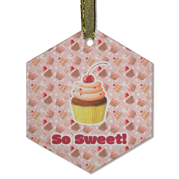 Custom Sweet Cupcakes Flat Glass Ornament - Hexagon w/ Name or Text