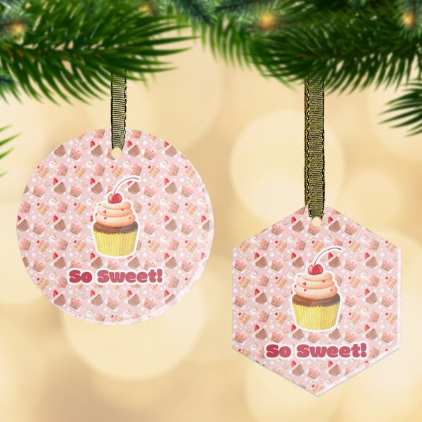 Custom Sweet Cupcakes Flat Glass Ornament w/ Name or Text