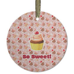 Sweet Cupcakes Flat Glass Ornament - Round w/ Name or Text