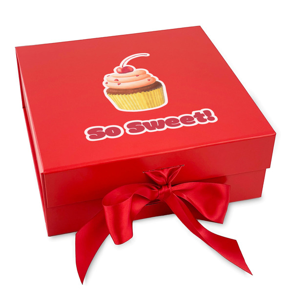 Custom Sweet Cupcakes Gift Box with Magnetic Lid - Red (Personalized)