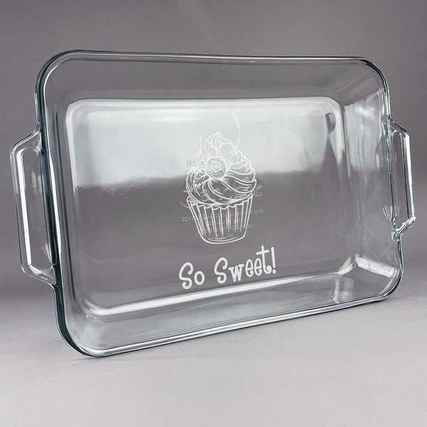 Custom Sweet Cupcakes Glass Baking Dish with Truefit Lid - 13in x 9in (Personalized)