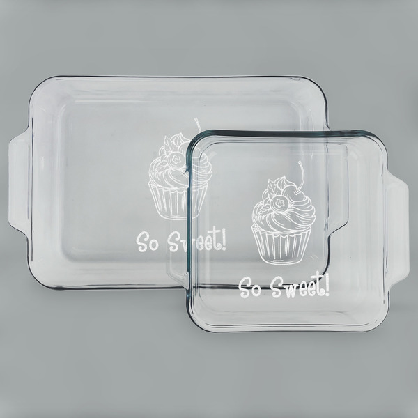 Custom Sweet Cupcakes Set of Glass Baking & Cake Dish - 13in x 9in & 8in x 8in (Personalized)