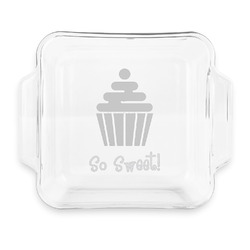 Sweet Cupcakes Glass Cake Dish with Truefit Lid - 8in x 8in (Personalized)