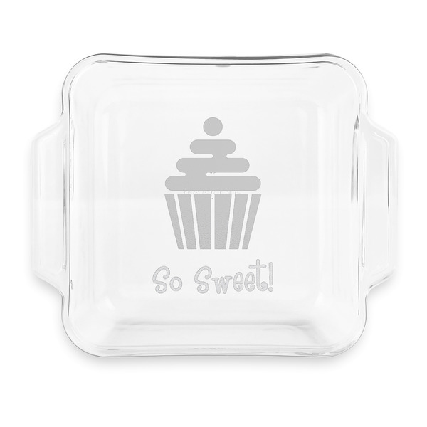 Custom Sweet Cupcakes Glass Cake Dish with Truefit Lid - 8in x 8in (Personalized)