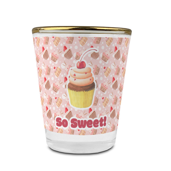Custom Sweet Cupcakes Glass Shot Glass - 1.5 oz - with Gold Rim - Single (Personalized)