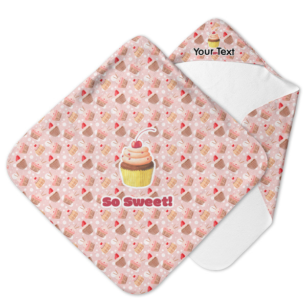 Custom Sweet Cupcakes Hooded Baby Towel w/ Name or Text