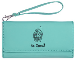 Sweet Cupcakes Ladies Leatherette Wallet - Laser Engraved- Teal (Personalized)
