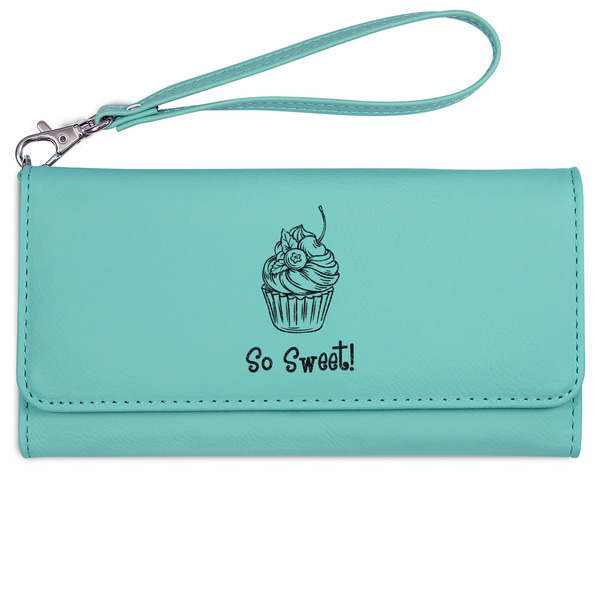 Sweet Cupcakes Ladies Wallet - Leather - Teal - Front View