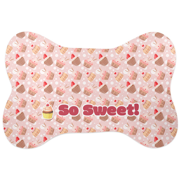 Custom Sweet Cupcakes Bone Shaped Dog Food Mat (Large) (Personalized)