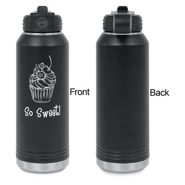 Sweet Cupcakes Laser Engraved Water Bottles - Front Engraving - Front & Back View
