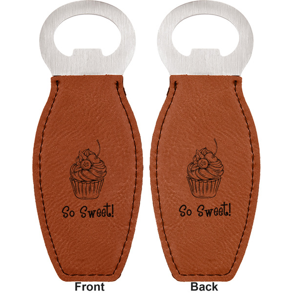 Sweet Cupcakes Leather Bar Bottle Opener - Front and Back