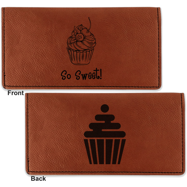 Sweet Cupcakes Leather Checkbook Holder Front and Back