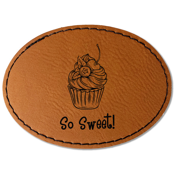Custom Sweet Cupcakes Faux Leather Iron On Patch - Oval (Personalized)