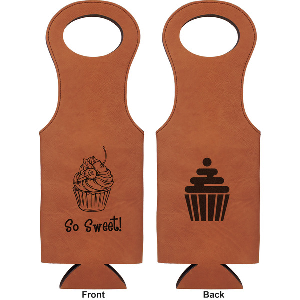 Sweet Cupcakes Leatherette Wine Tote Double Sided - Front and Back