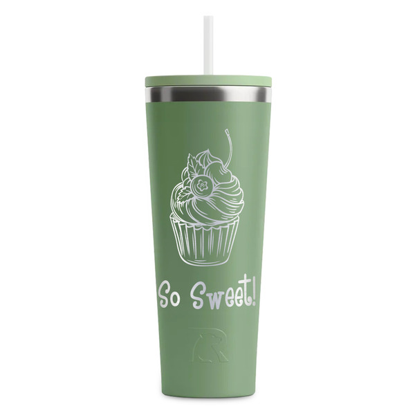 Custom Sweet Cupcakes RTIC Everyday Tumbler with Straw - 28oz - Light Green - Single-Sided (Personalized)