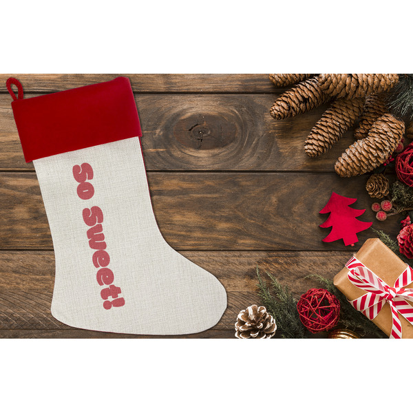 Sweet Cupcakes Linen Stocking w/Red Cuff - Flat Lay (LIFESTYLE)