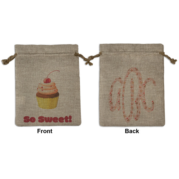 Custom Sweet Cupcakes Medium Burlap Gift Bag - Front & Back (Personalized)