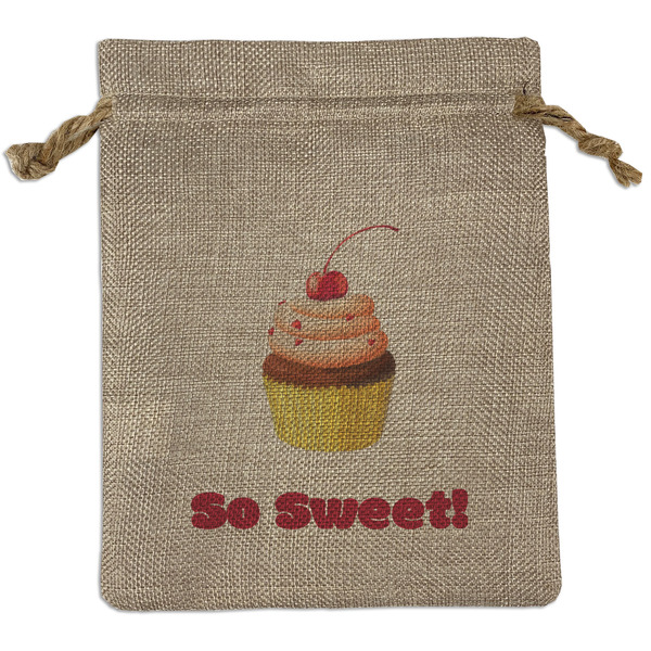 Custom Sweet Cupcakes Medium Burlap Gift Bag - Front (Personalized)