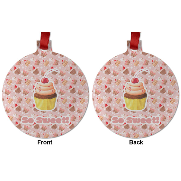 Sweet Cupcakes Metal Ball Ornament - Front and Back