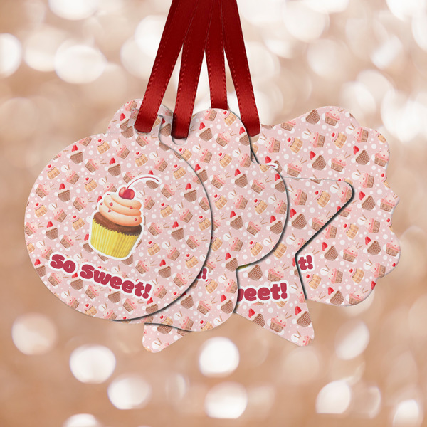 Custom Sweet Cupcakes Metal Ornaments - Double Sided w/ Name or Text